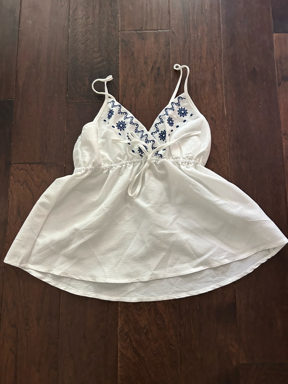 White Embroidered Spaghetti Strap Tank Top